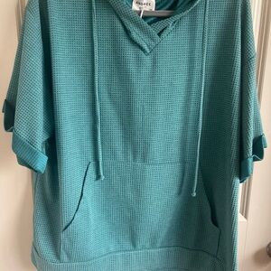 Andree Turquoise Waffle Knit Hooded Top